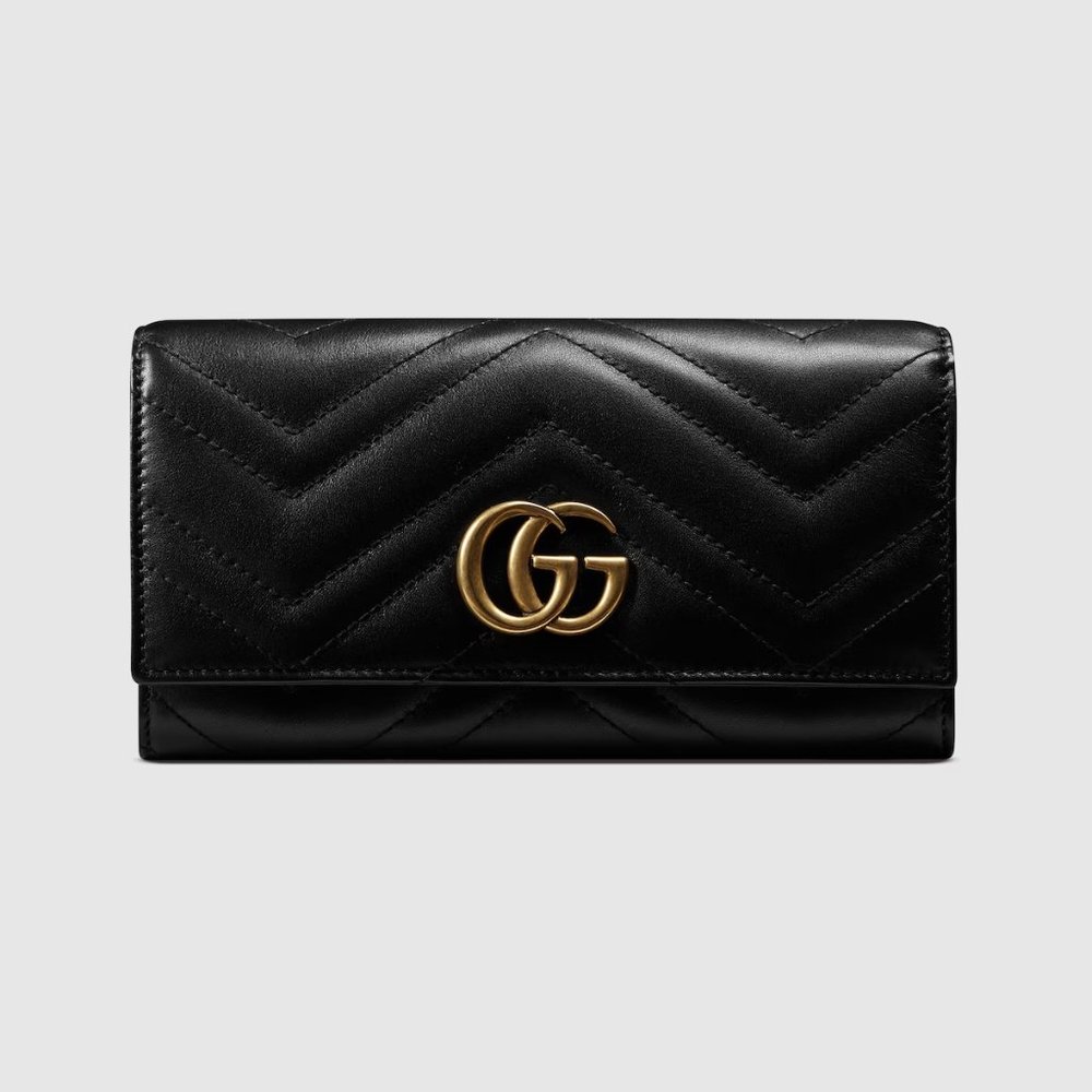 Gucci Black Soft Leather GG Marmont Continental Wallet